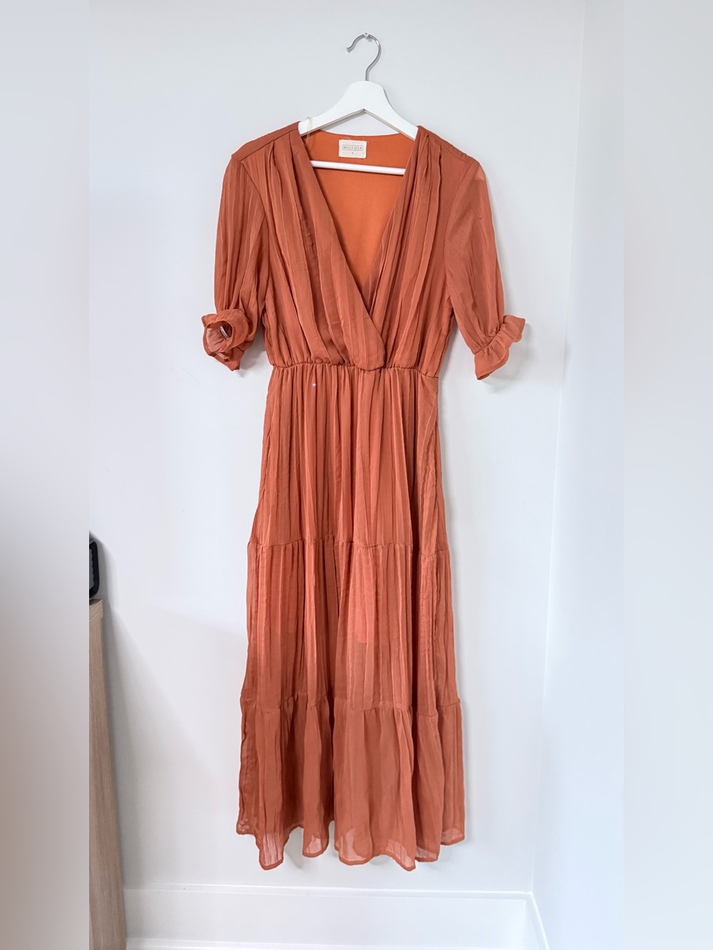 Bella Ella Plated Maxi Dress Bella rusty orange maxi dress Women S Flowy Fall